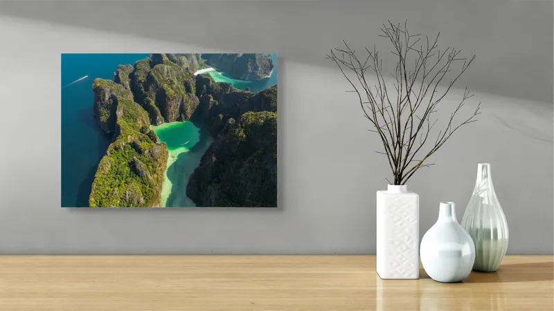Tablou Canvas Peisaj Tropical Laguna Turcoaz Stânci Verzi Natură Exotic, 54 x 39 cm – poza 3