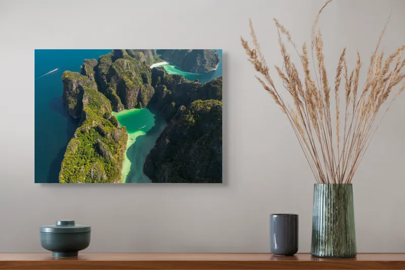 Tablou Canvas Peisaj Tropical Laguna Turcoaz Stânci Verzi Natură Exotic, 54 x 39 cm – poza 4