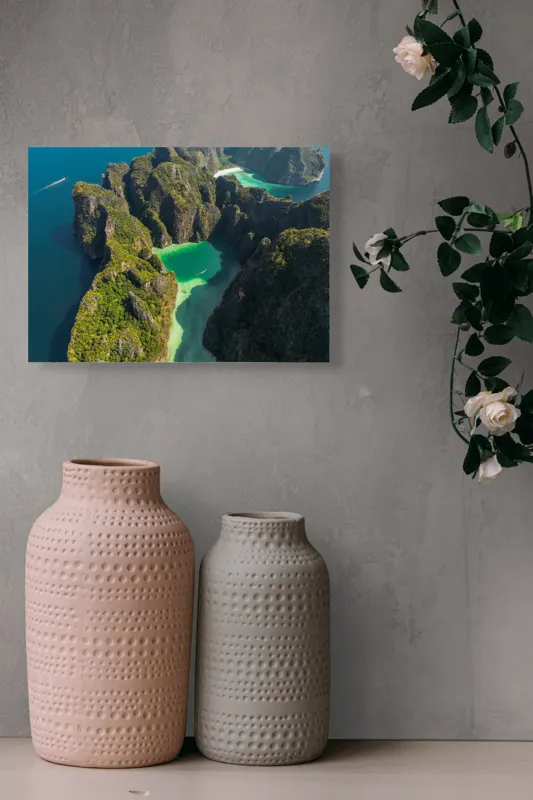 Tablou Canvas Peisaj Tropical Laguna Turcoaz Stânci Verzi Natură Exotic, 54 x 39 cm – poza 8