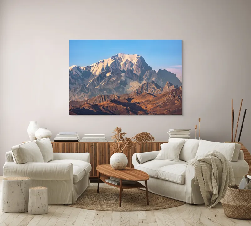 Tablou Canvas, "Măreția Munților Înzăpeziți la Apus", Munte, Zapadă, Vârf, Creste, Cer, Albastru, Stâncos, Majestic, Peisaj, Natura, 150 x 100 cm – poza 3