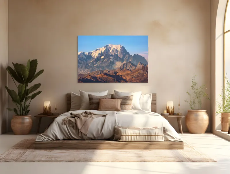 Tablou Canvas, "Măreția Munților Înzăpeziți la Apus", Munte, Zapadă, Vârf, Creste, Cer, Albastru, Stâncos, Majestic, Peisaj, Natura, 150 x 100 cm – poza 4