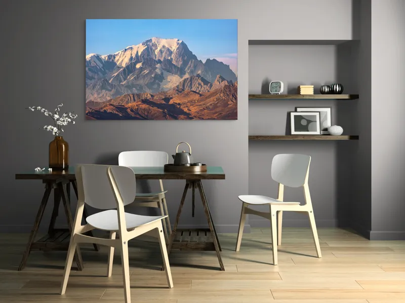 Tablou Canvas, "Măreția Munților Înzăpeziți la Apus", Munte, Zapadă, Vârf, Creste, Cer, Albastru, Stâncos, Majestic, Peisaj, Natura, 150 x 100 cm – poza 5