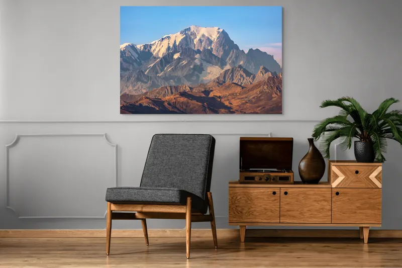 Tablou Canvas, "Măreția Munților Înzăpeziți la Apus", Munte, Zapadă, Vârf, Creste, Cer, Albastru, Stâncos, Majestic, Peisaj, Natura, 150 x 100 cm – poza 8