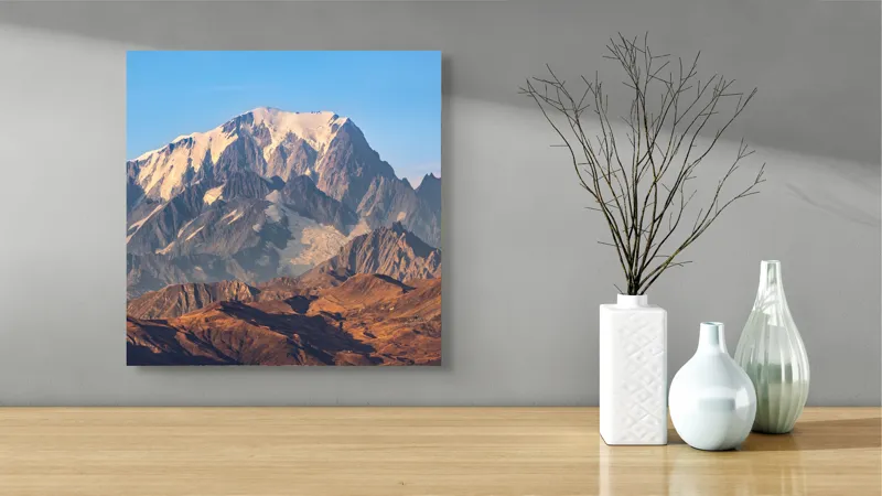 Tablou Canvas, "Măreția Munților Înzăpeziți la Apus", Munte, Zapadă, Vârf, Creste, Cer, Albastru, Stâncos, Majestic, Peisaj, Natura, 50 x 50 cm – poza 3