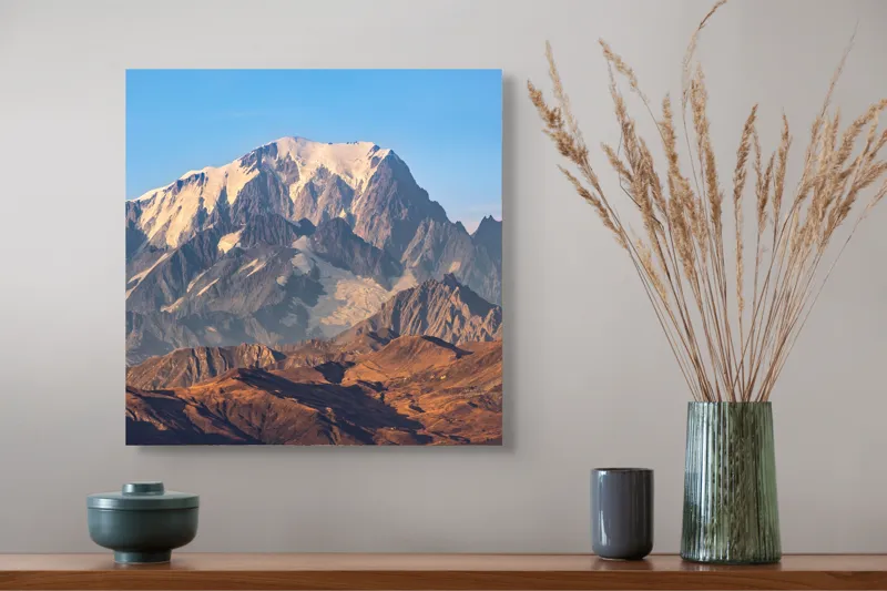 Tablou Canvas, "Măreția Munților Înzăpeziți la Apus", Munte, Zapadă, Vârf, Creste, Cer, Albastru, Stâncos, Majestic, Peisaj, Natura, 50 x 50 cm – poza 4