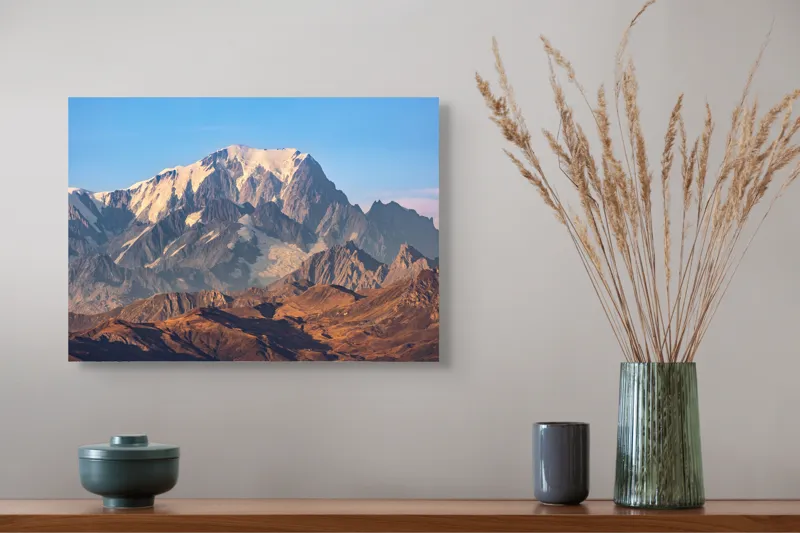 Tablou Canvas, "Măreția Munților Înzăpeziți la Apus", Munte, Zapadă, Vârf, Creste, Cer, Albastru, Stâncos, Majestic, Peisaj, Natura, 54 x 39 cm – poza 4