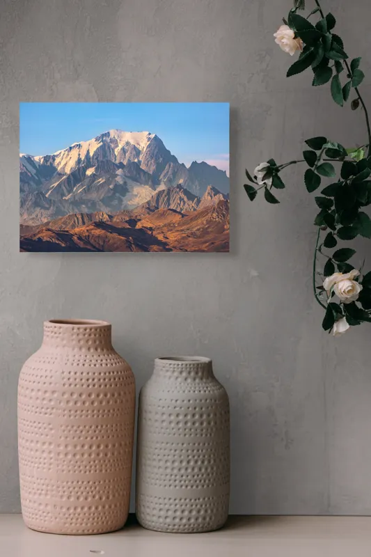 Tablou Canvas, "Măreția Munților Înzăpeziți la Apus", Munte, Zapadă, Vârf, Creste, Cer, Albastru, Stâncos, Majestic, Peisaj, Natura, 54 x 39 cm – poza 8