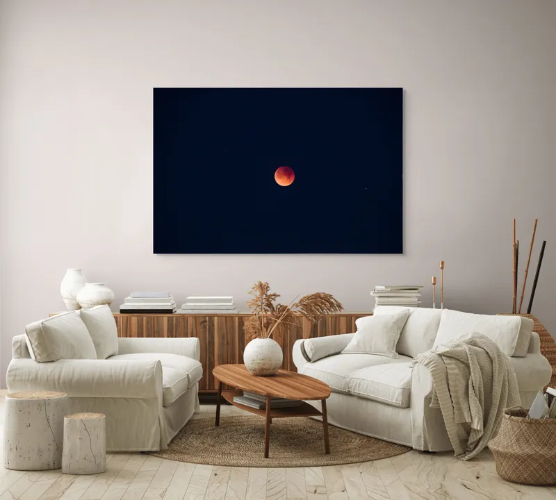 Tablou Canvas, "Luna în eclipsa nocturnă profundă", Lună, Roșie, Cer, Noapte, Eclipsă, Mister, Frumusețe, Liniște, 150 x 100 cm – poza 3