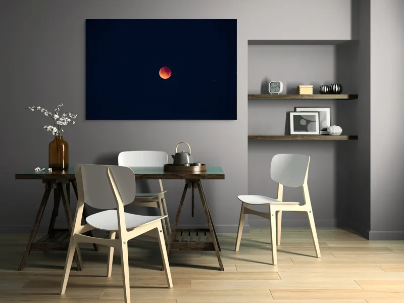 Tablou Canvas, "Luna în eclipsa nocturnă profundă", Lună, Roșie, Cer, Noapte, Eclipsă, Mister, Frumusețe, Liniște, 150 x 100 cm – poza 5