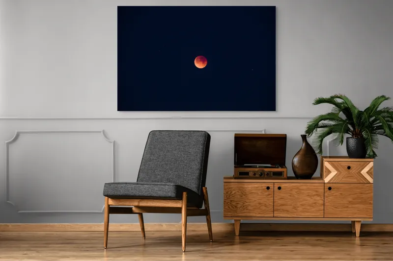 Tablou Canvas, "Luna în eclipsa nocturnă profundă", Lună, Roșie, Cer, Noapte, Eclipsă, Mister, Frumusețe, Liniște, 150 x 100 cm – poza 8