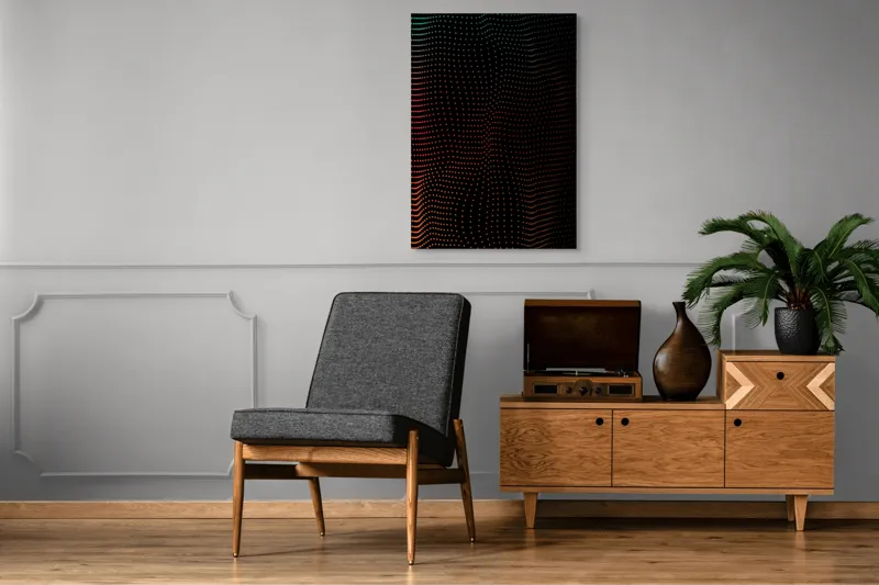 Tablou Canvas Abstract Dinamic cu Puncte Luminoase pe Fundal Întunecat, 70 x 100 cm – poza 6
