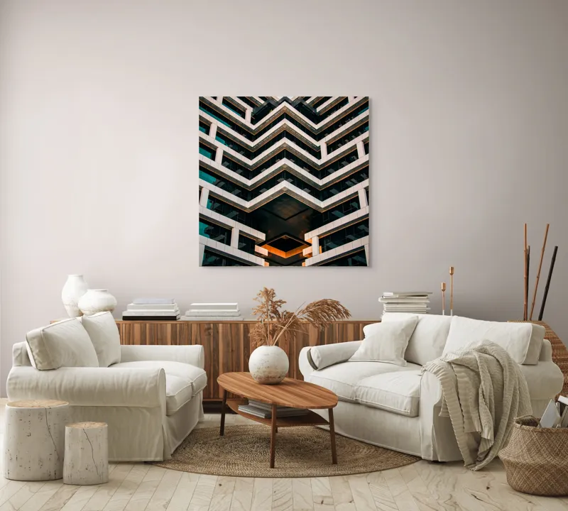 Tablou Canvas Geometrie și Reflexii Aurii - Design Futuristic pentru Spații Inte, 100 x 100 cm – poza 3