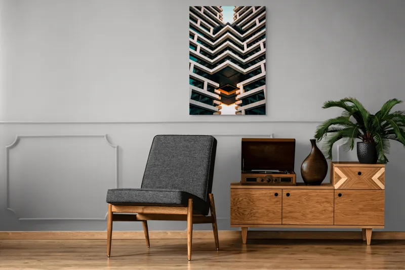 Tablou Canvas Geometrie și Reflexii Aurii - Design Futuristic pentru Spații Inte, 70 x 100 cm – poza 6