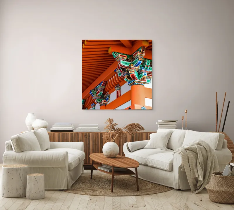 Tablou Canvas Armonia Culorilor în Arhitectură Tradițională, 100 x 100 cm – poza 3
