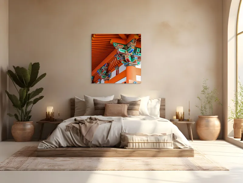Tablou Canvas Armonia Culorilor în Arhitectură Tradițională, 100 x 100 cm – poza 4