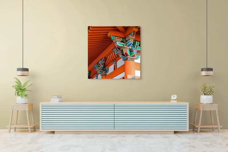 Tablou Canvas Armonia Culorilor în Arhitectură Tradițională, 100 x 100 cm – poza 5