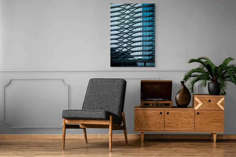 Tablou Canvas Unduirile timpului pe fațada sticlei, 70 x 100 cm – poza 6