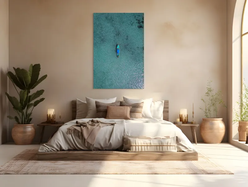 Tablou Canvas Barcă pe Ocean Liniștit Serenity Solitude, 100 x 150 cm – poza 3