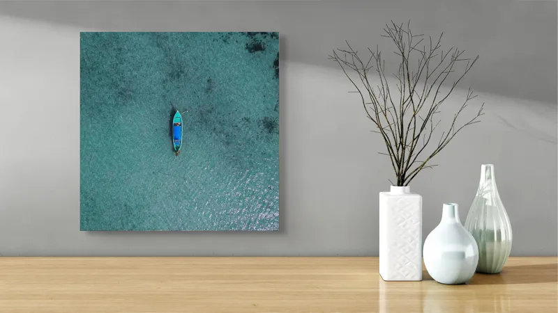 Tablou Canvas Barcă pe Ocean Liniștit Serenity Solitude, 50 x 50 cm – poza 3