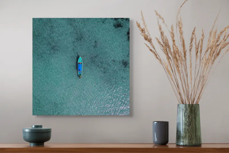 Tablou Canvas Barcă pe Ocean Liniștit Serenity Solitude, 50 x 50 cm – poza 4