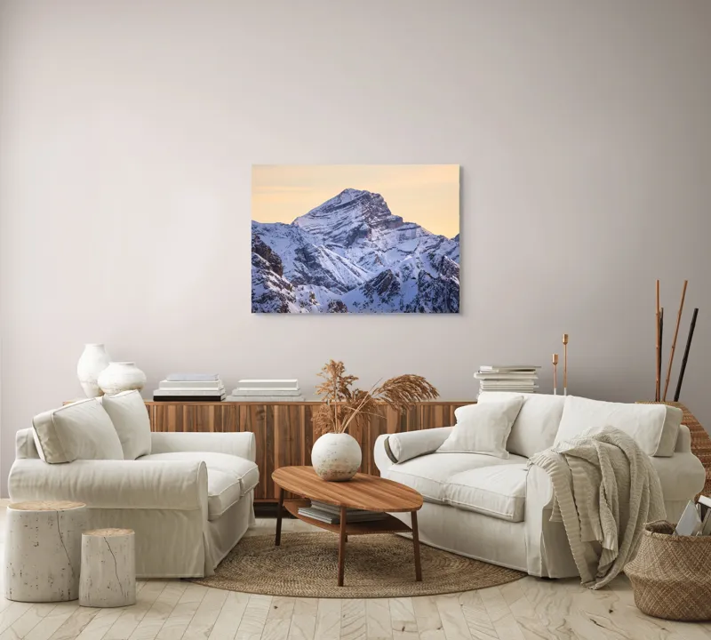 Tablou Canvas Măreția alpină sub cer de ambră, 100 x 70 cm – poza 3