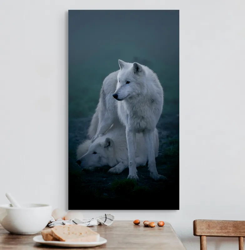 Tablou Canvas Lupi Alb în Noapte Misterioasă Natură, 50 x 90 cm – poza 3