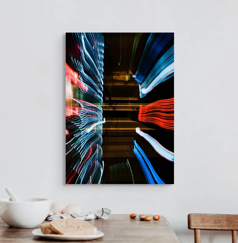 Tablou Canvas cu linii de lumină în mișcare nocturnă, artă abstractă dinamică, 50 x 70 cm – poza 3