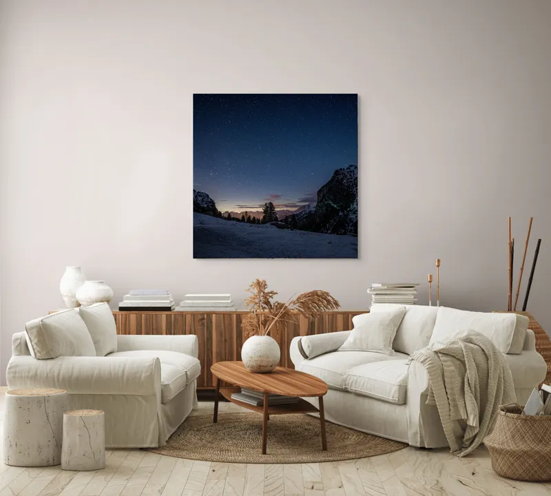 Tablou Canvas, Peisaj Montan cu Răsărit, 100 x 100 cm – poza 3