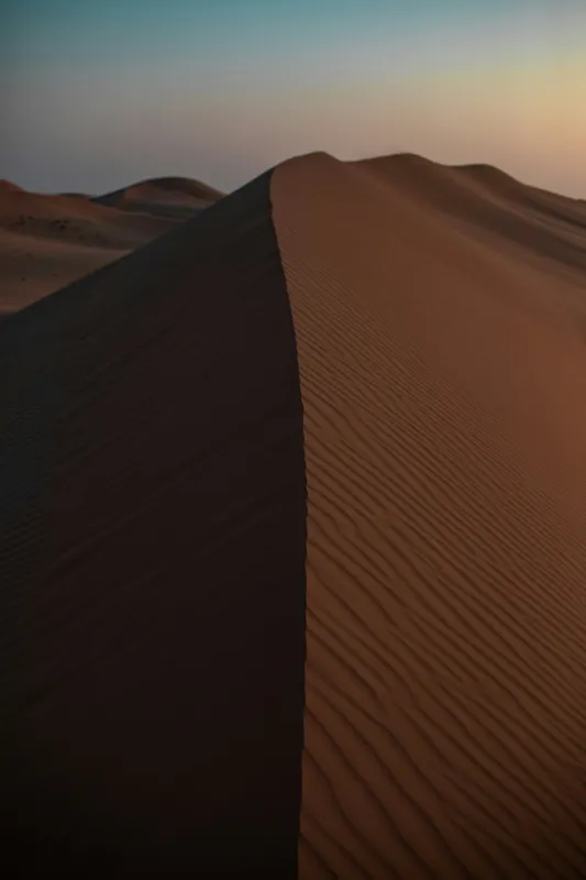 Tablou Canvas, "Dunele tăcute ale deșertului pustiu", Deșert, Dune, Nisip, Umbre, Cer, Ondulații, Linii, Textură, Apus, Tăcere, 100 x 150 cm – poza 2