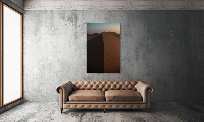 Tablou Canvas, "Dunele tăcute ale deșertului pustiu", Deșert, Dune, Nisip, Umbre, Cer, Ondulații, Linii, Textură, Apus, Tăcere, 100 x 150 cm – poza 6