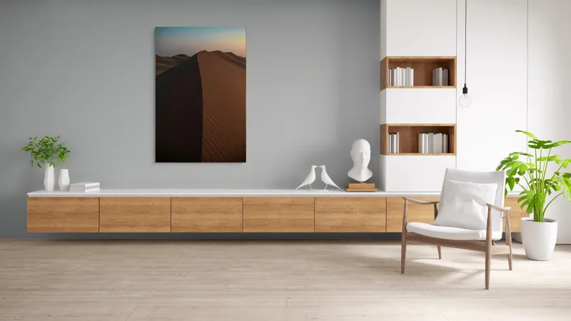 Tablou Canvas, "Dunele tăcute ale deșertului pustiu", Deșert, Dune, Nisip, Umbre, Cer, Ondulații, Linii, Textură, Apus, Tăcere, 100 x 150 cm – poza 8