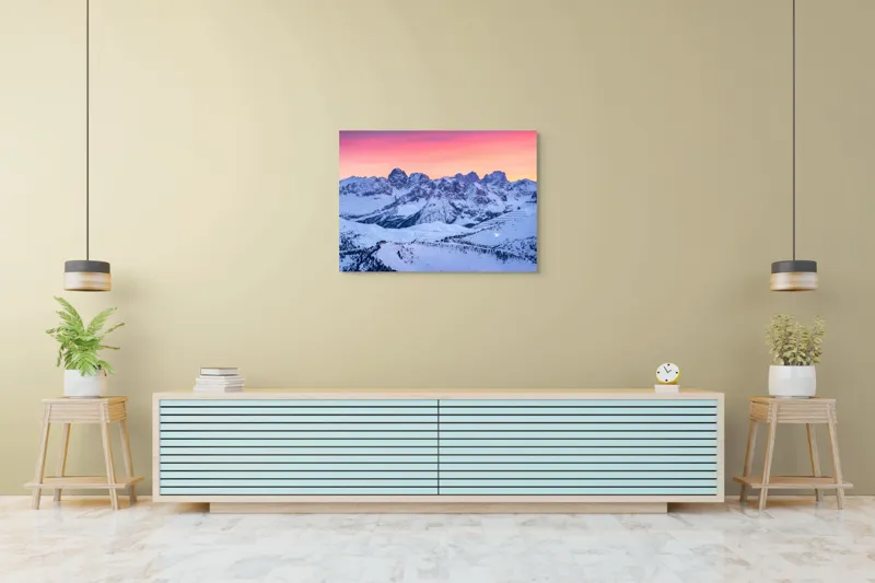 Tablou Canvas Peisaj Munți Zăpadă Răsărit Lumină Apus, 100 x 70 cm – poza 4