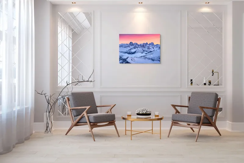 Tablou Canvas Peisaj Munți Zăpadă Răsărit Lumină Apus, 100 x 70 cm – poza 5