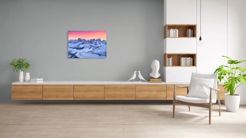 Tablou Canvas Peisaj Munți Zăpadă Răsărit Lumină Apus, 100 x 70 cm – poza 6