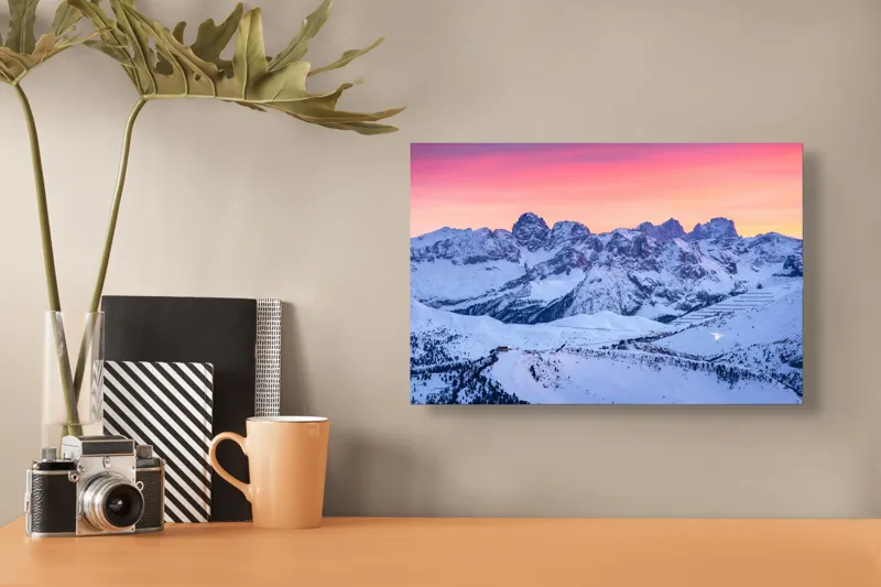 Tablou Canvas Peisaj Munți Zăpadă Răsărit Lumină Apus, 39 x 26 cm – poza 3