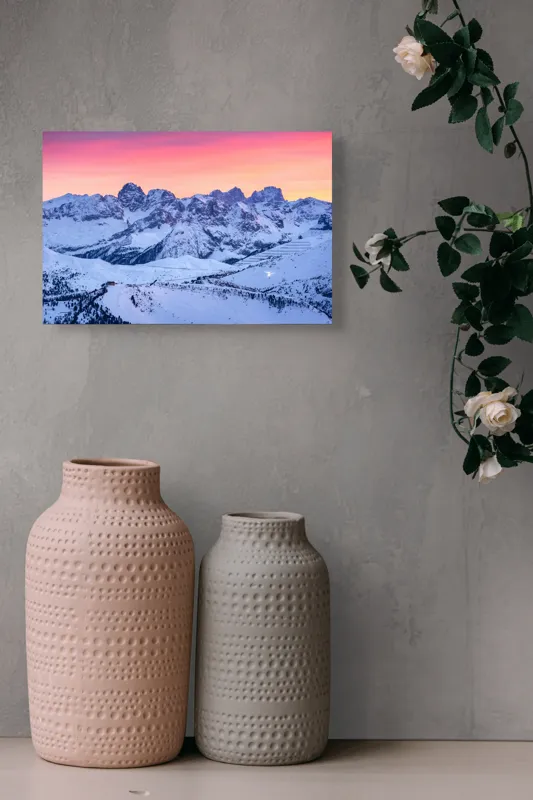 Tablou Canvas Peisaj Munți Zăpadă Răsărit Lumină Apus, 39 x 26 cm – poza 4