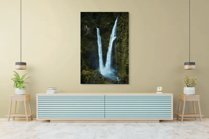 Tablou Canvas Cascadă dublă în inima pădurii Natură și Frumusețe, 100 x 150 cm – poza 4