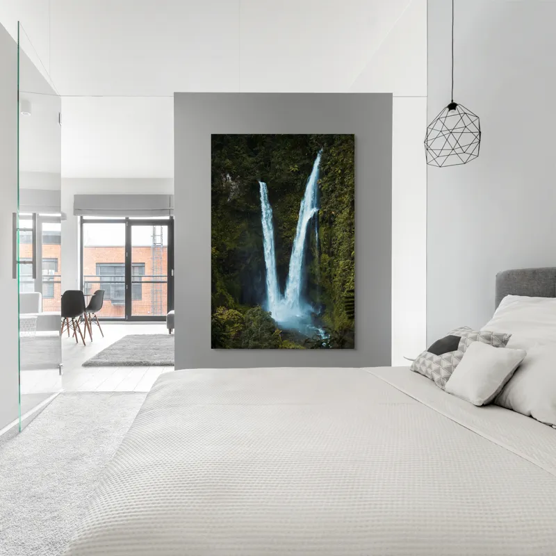 Tablou Canvas Cascadă dublă în inima pădurii Natură și Frumusețe, 100 x 150 cm – poza 5
