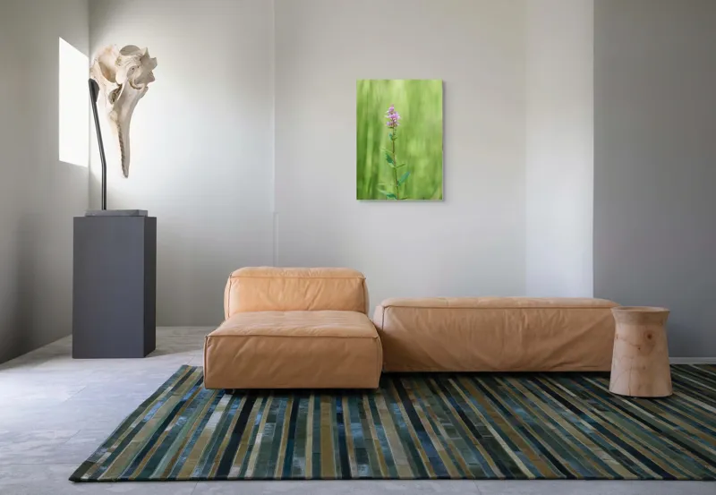 Tablou Canvas, "Floare solitară în verde infinit", Floare, Mov, Delicată, Verdeață, Natură, Singurătate, Verticalitate, Simplitate, Fragilitate, Prospețime, 50 x 70 cm – poza 7