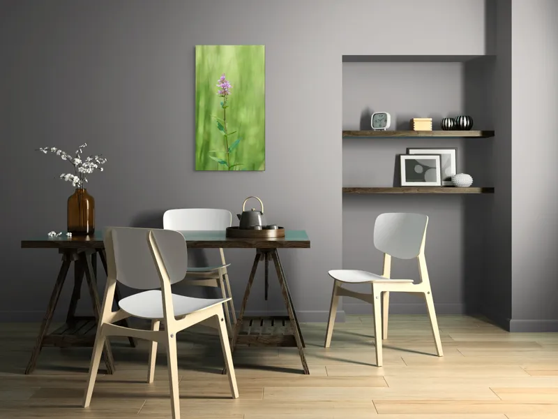 Tablou Canvas, "Floare solitară în verde infinit", Floare, Mov, Delicată, Verdeață, Natură, Singurătate, Verticalitate, Simplitate, Fragilitate, Prospețime, 50 x 90 cm – poza 4