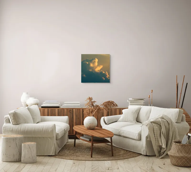 Tablou Canvas, "Păsare plutind printre nori aurii", Nor, Lumină, Păsări, Cer, Apus, 50 x 50 cm – poza 7