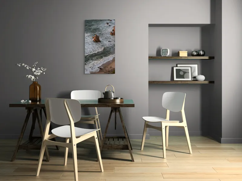 Tablou Canvas, "Valuri spumoase la țărmul stâncos", Valuri, Stânci, Apus, Plajă, Spumă, Ocean, Peisaj, Natură, Frumusețe, Liniște, 50 x 90 cm – poza 4