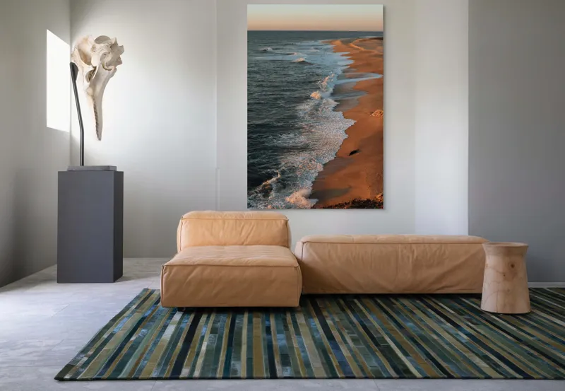 Tablou Canvas, "Apus liniștit pe plajă pustie", Ocean, Apus, Nisip, Valuri, Liniște, Umbre, Coastă, 100 x 150 cm – poza 7