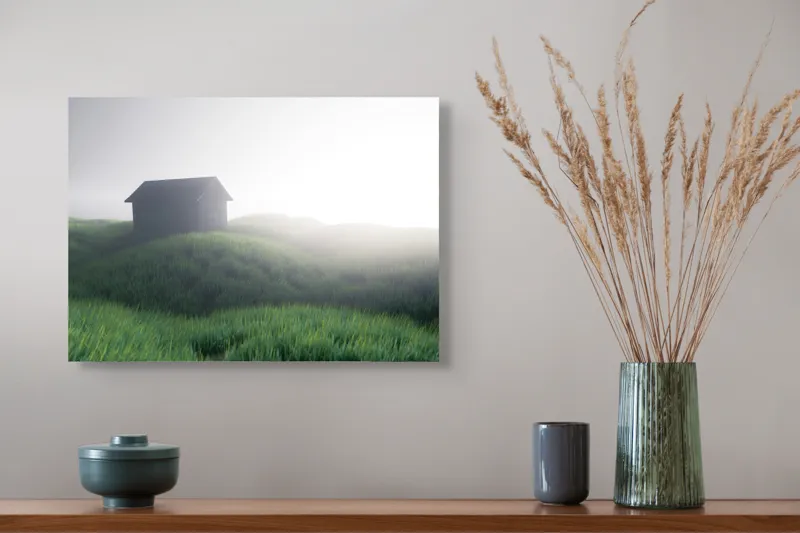 Tablou Canvas căsuță singuratică în zori de ceață, 54 x 39 cm – poza 4