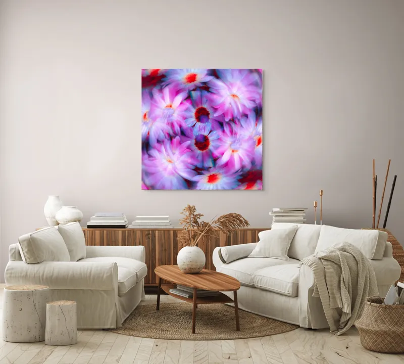 Tablou Canvas cu Flori Efemere, Artă Florală Abstractă pentru Interioare, 100 x 100 cm – poza 3