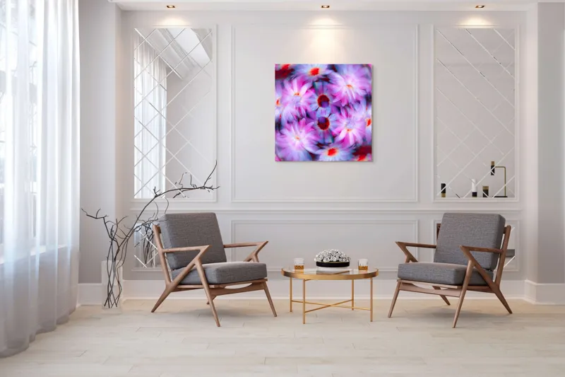Tablou Canvas cu Flori Efemere, Artă Florală Abstractă pentru Interioare, 100 x 100 cm – poza 7