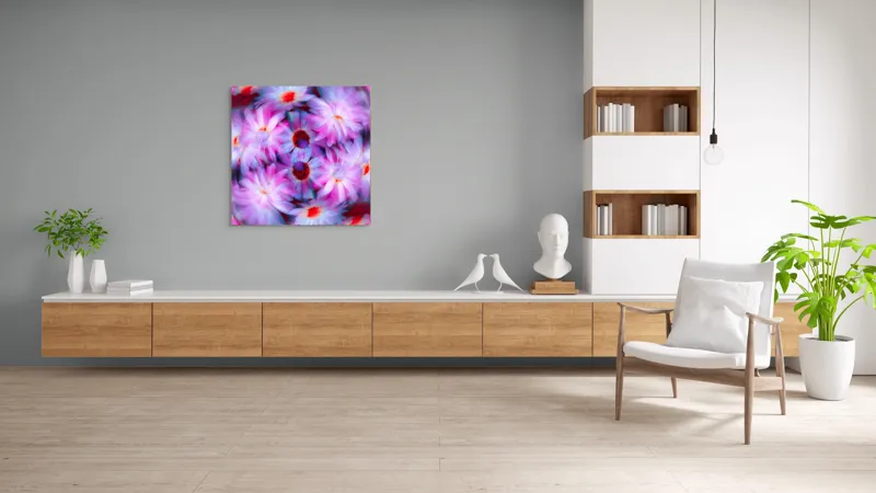 Tablou Canvas cu Flori Efemere, Artă Florală Abstractă pentru Interioare, 100 x 100 cm – poza 8