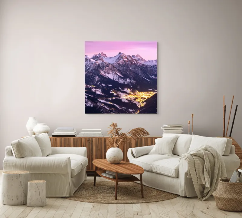 Tablou Canvas Luminile înserării peste munți feerici, 100 x 100 cm – poza 3