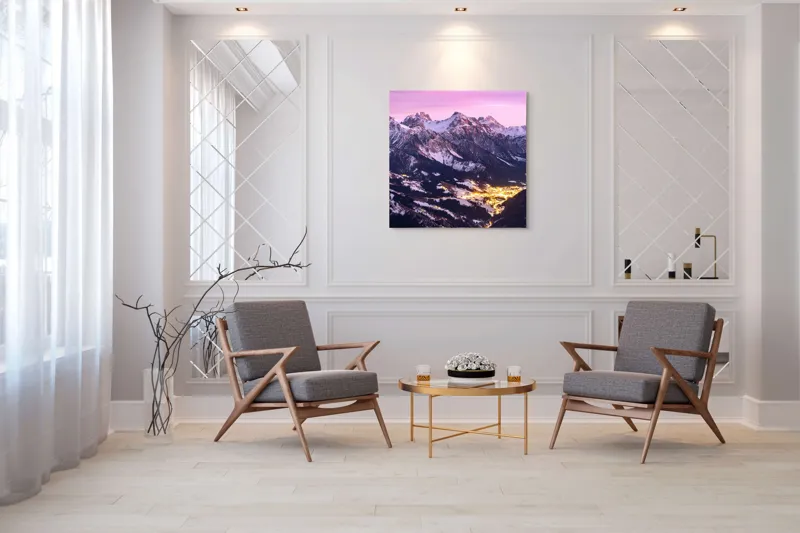 Tablou Canvas Luminile înserării peste munți feerici, 100 x 100 cm – poza 7