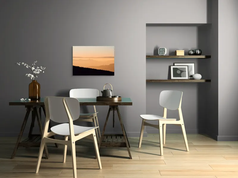 Tablou Canvas Peisaj Noric cu Apus, Dealuri și Ceață, 70 x 50 cm – poza 5